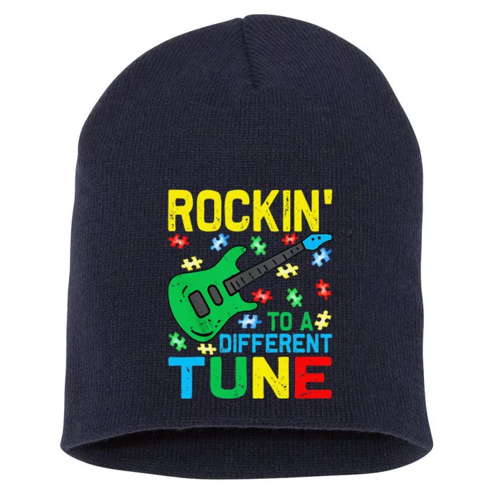 Rockin To Different Tune Guitar Autism Awareness Music Gift Short Acrylic Beanie