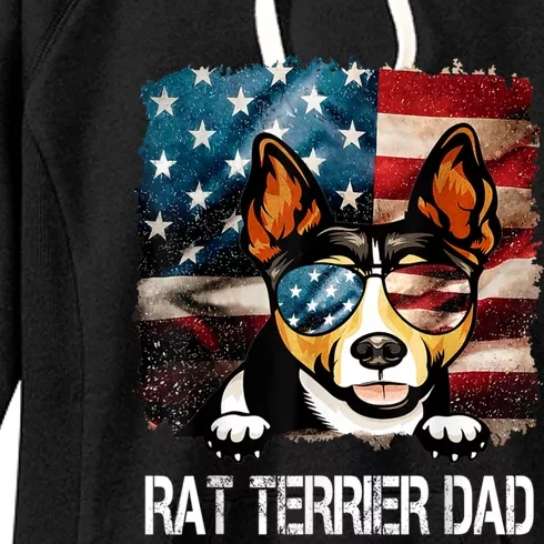 Rat Terrier Dad American Flag 4th Of July Dog Fathers Day Gift Women's Fleece Hoodie