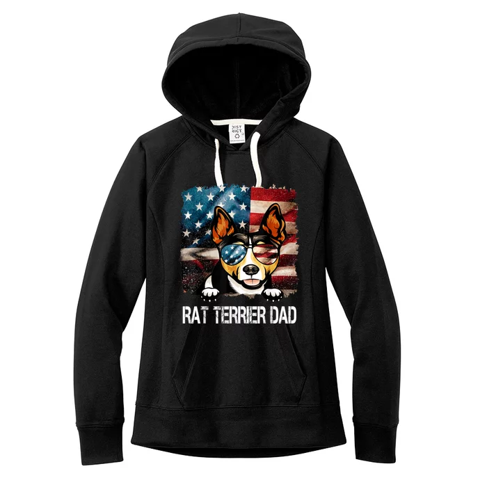 Rat Terrier Dad American Flag 4th Of July Dog Fathers Day Gift Women's Fleece Hoodie