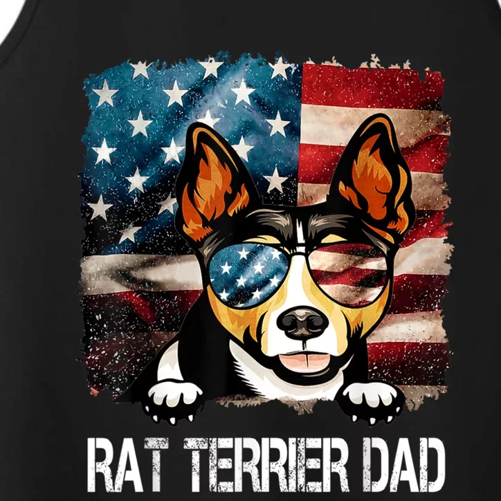 Rat Terrier Dad American Flag 4th Of July Dog Fathers Day Gift Performance Tank