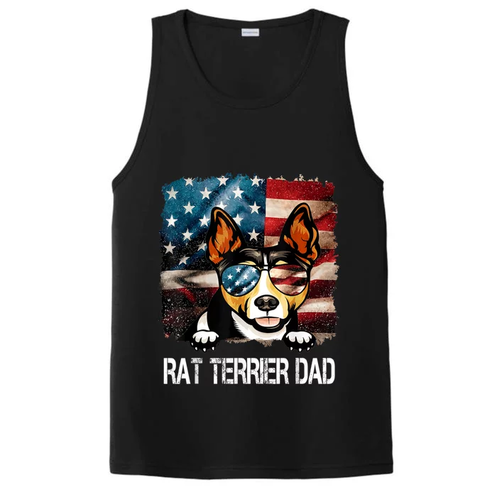 Rat Terrier Dad American Flag 4th Of July Dog Fathers Day Gift Performance Tank