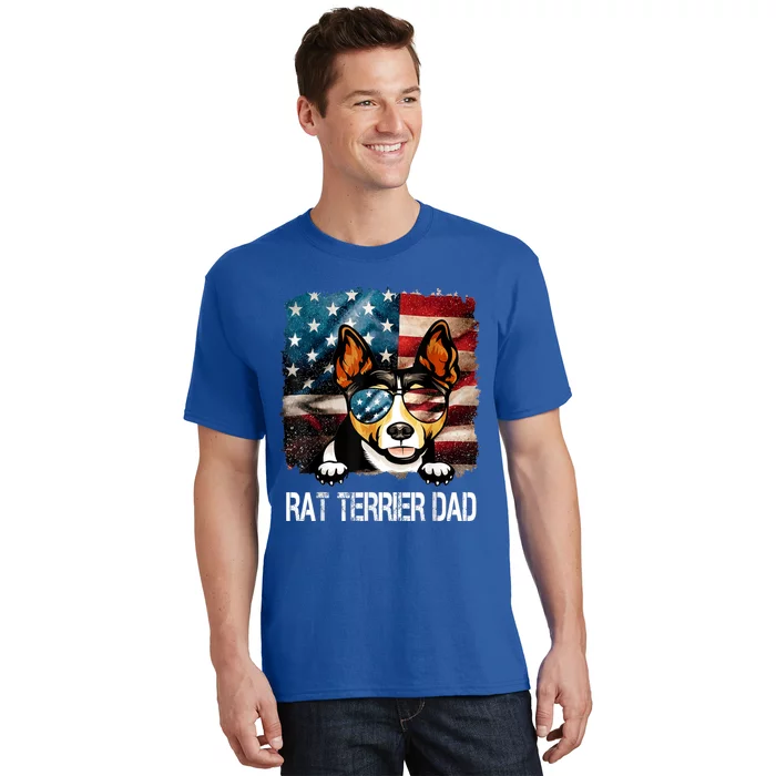 Rat Terrier Dad American Flag 4th Of July Dog Fathers Day Gift T-Shirt