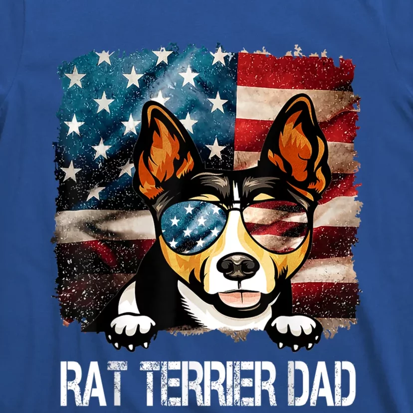 Rat Terrier Dad American Flag 4th Of July Dog Fathers Day Gift T-Shirt