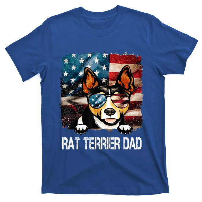 Rat Terrier Dad American Flag 4th Of July Dog Fathers Day Gift T-Shirt