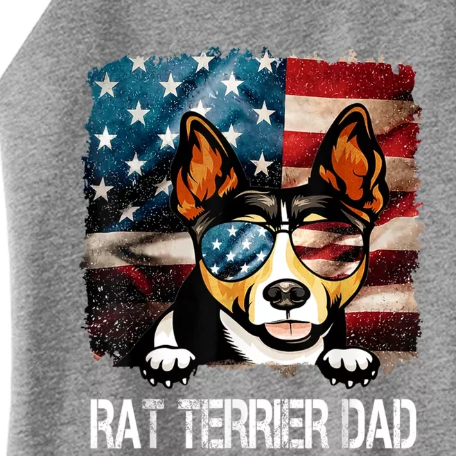 Rat Terrier Dad American Flag 4th Of July Dog Fathers Day Gift Women’s Perfect Tri Rocker Tank