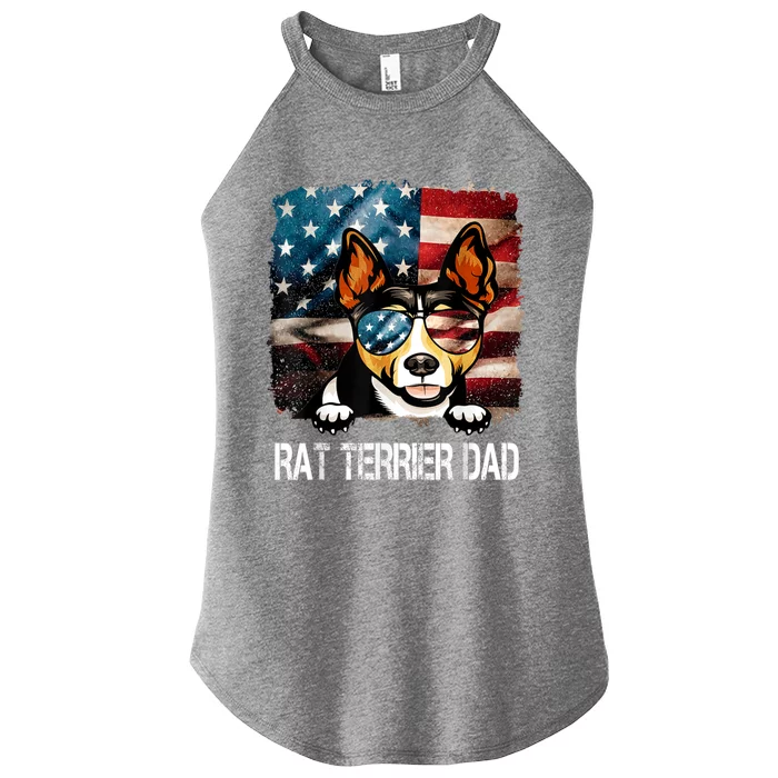 Rat Terrier Dad American Flag 4th Of July Dog Fathers Day Gift Women’s Perfect Tri Rocker Tank