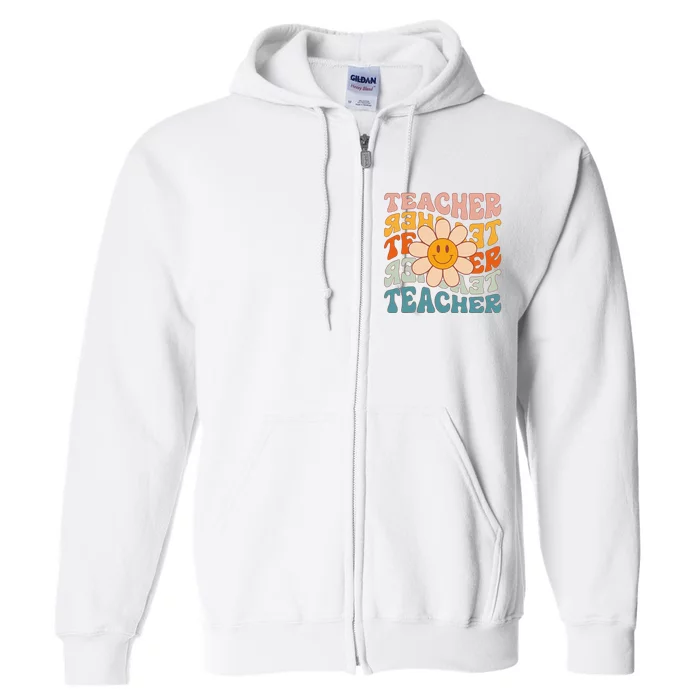 Retro Teacher Daisy Colorful Elementary School Teacher Full Zip Hoodie