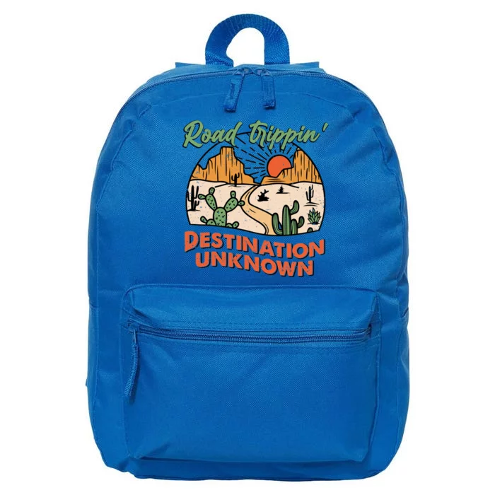 Road Trippin Destination Unknown Wanderlust Travel Western Funny Gift 16 in Basic Backpack