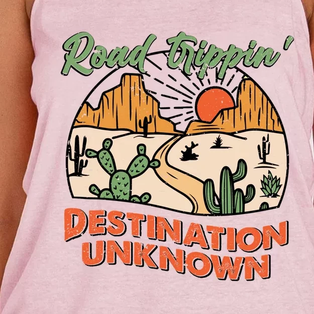 Road Trippin Destination Unknown Wanderlust Travel Western Funny Gift Women's Knotted Racerback Tank