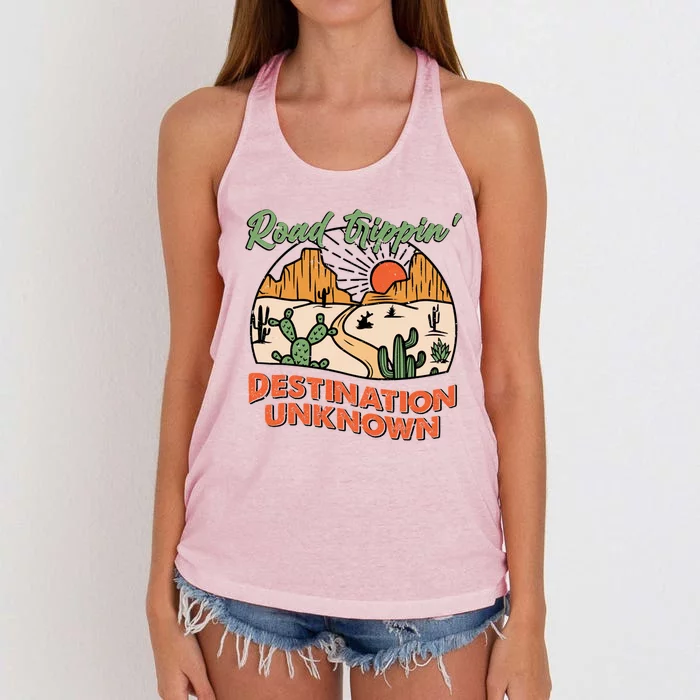 Road Trippin Destination Unknown Wanderlust Travel Western Funny Gift Women's Knotted Racerback Tank