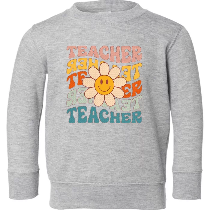 Retro Teacher Daisy Colorful Elementary School Teacher Toddler Sweatshirt