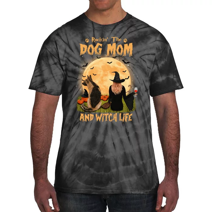 Rocking The Dog Mom And Witch Life German Shepherd Halloween Tie-Dye T-Shirt