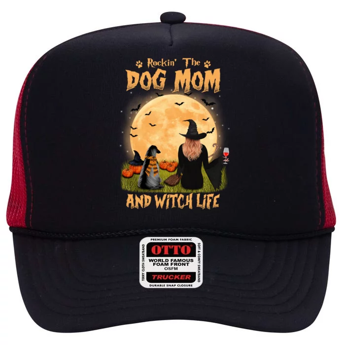 Rocking The Dog Mom And Witch Life Afghan Hound Halloween Gift High Crown Mesh Trucker Hat