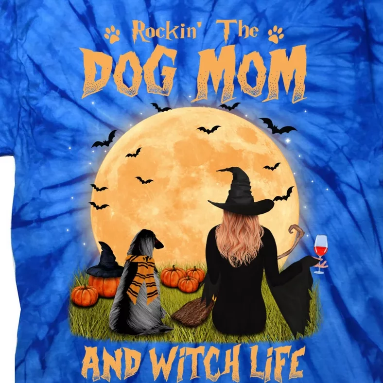 Rocking The Dog Mom And Witch Life Afghan Hound Halloween Gift Tie-Dye T-Shirt