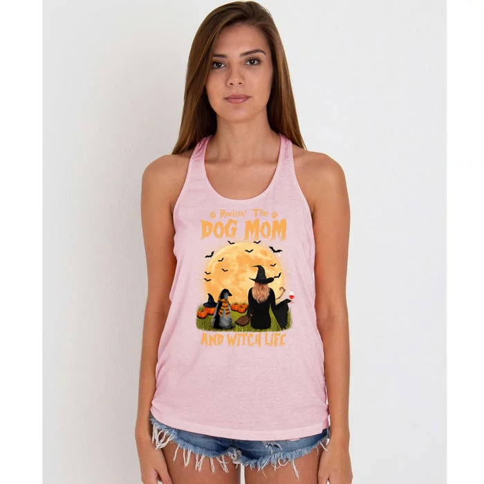 Rocking The Dog Mom And Witch Life Afghan Hound Halloween Gift Women's Knotted Racerback Tank