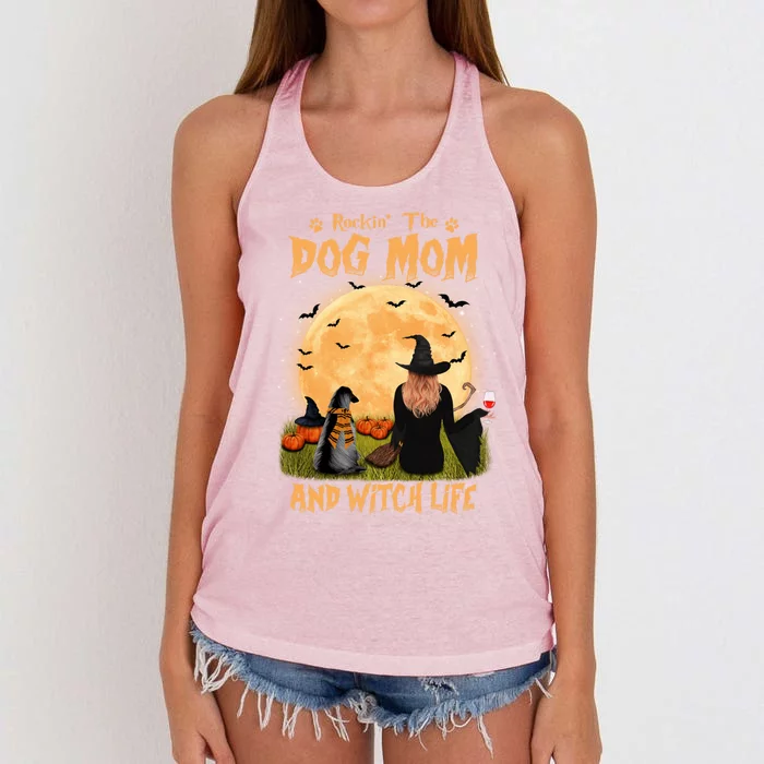 Rocking The Dog Mom And Witch Life Afghan Hound Halloween Gift Women's Knotted Racerback Tank