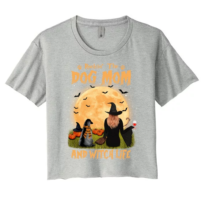 Rocking The Dog Mom And Witch Life Afghan Hound Halloween Gift Women's Crop Top Tee