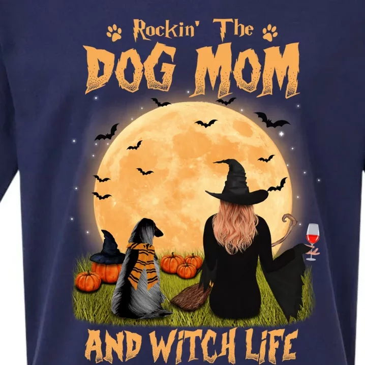 Rocking The Dog Mom And Witch Life Afghan Hound Halloween Gift Sueded Cloud Jersey T-Shirt