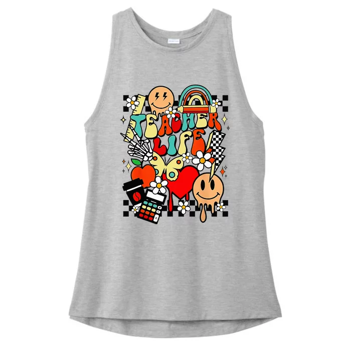 Retro Teacher Daisy Colorful Elementary School Teacher Ladies Tri-Blend Wicking Tank