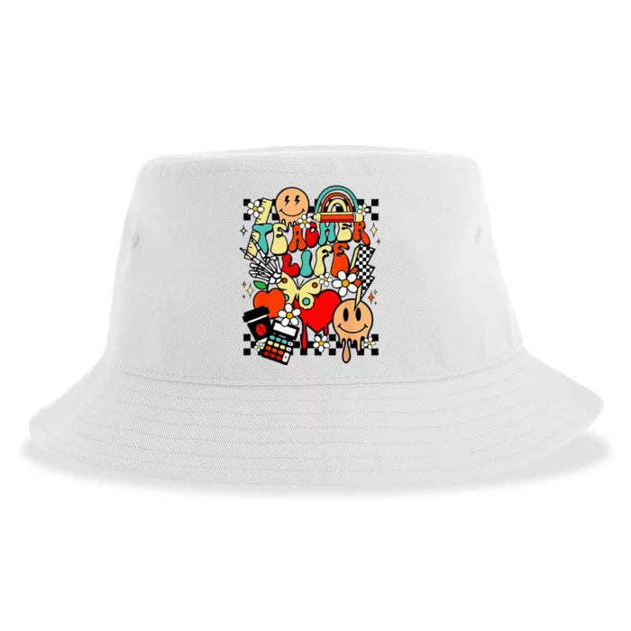 Retro Teacher Daisy Colorful Elementary School Teacher Sustainable Bucket Hat