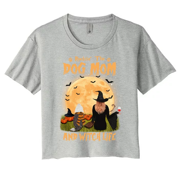 Rocking The Dog Mom And Witch Life Bearded Collie Halloween Meaningful Gift Women's Crop Top Tee