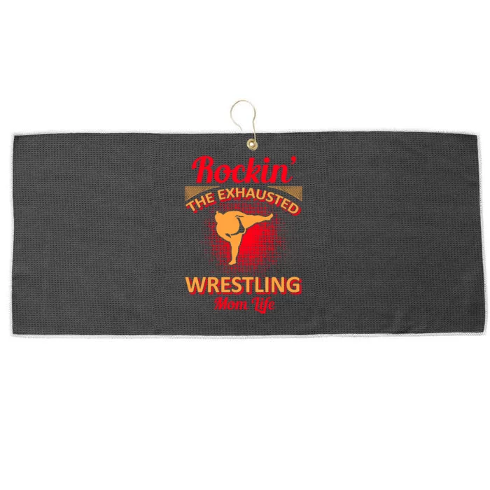 Rockin' The Exhausted Wrestling Mom Life Large Microfiber Waffle Golf Towel