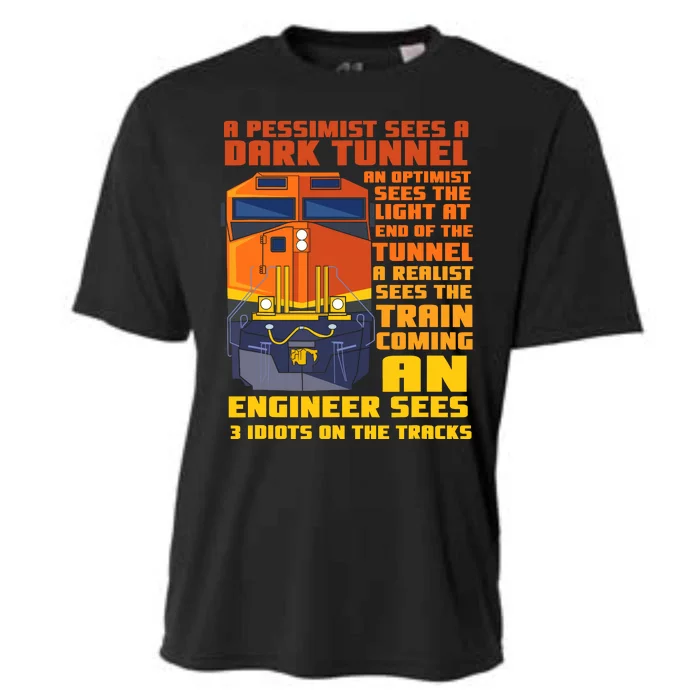 Railroad Train Engineer Sees 3 Idiots On The Tracks Cooling Performance Crew T-Shirt