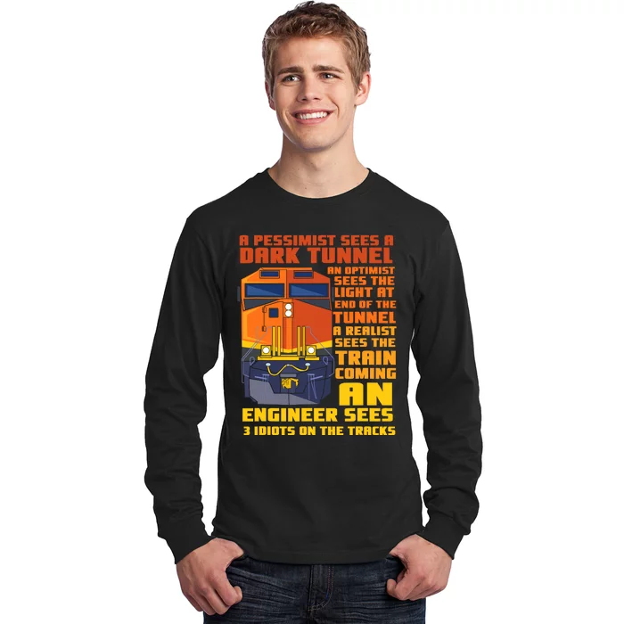 Railroad Train Engineer Sees 3 Idiots On The Tracks Long Sleeve Shirt