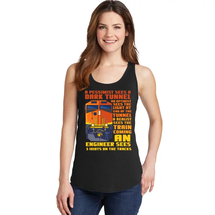 Railroad Train Engineer Sees 3 Idiots On The Tracks Ladies Essential Tank