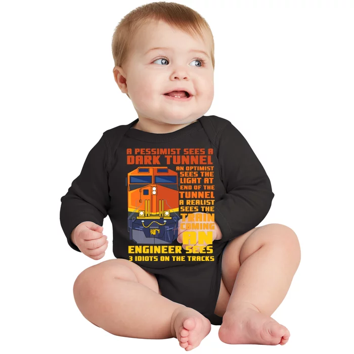 Railroad Train Engineer Sees 3 Idiots On The Tracks Baby Long Sleeve Bodysuit