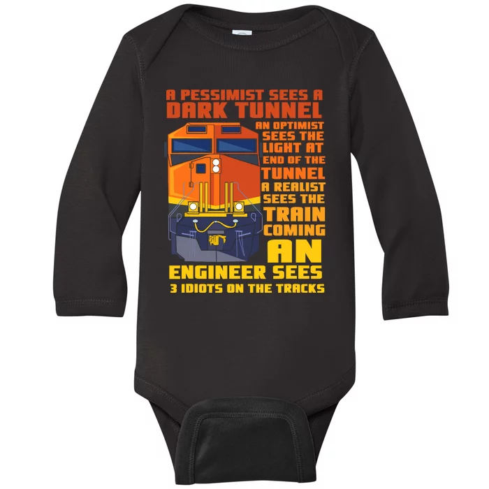 Railroad Train Engineer Sees 3 Idiots On The Tracks Baby Long Sleeve Bodysuit