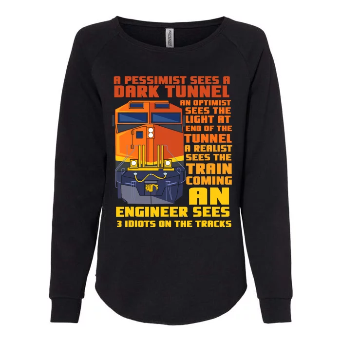 Railroad Train Engineer Sees 3 Idiots On The Tracks Womens California Wash Sweatshirt