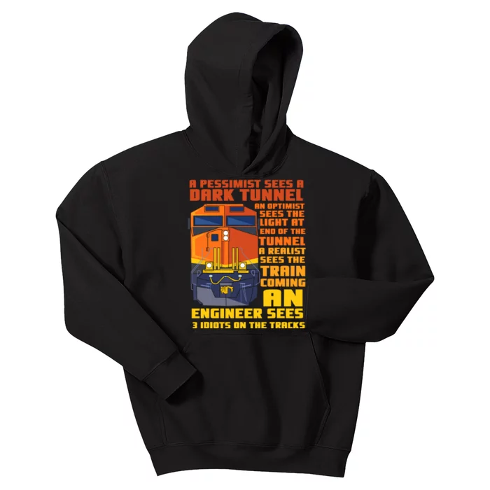 Railroad Train Engineer Sees 3 Idiots On The Tracks Kids Hoodie