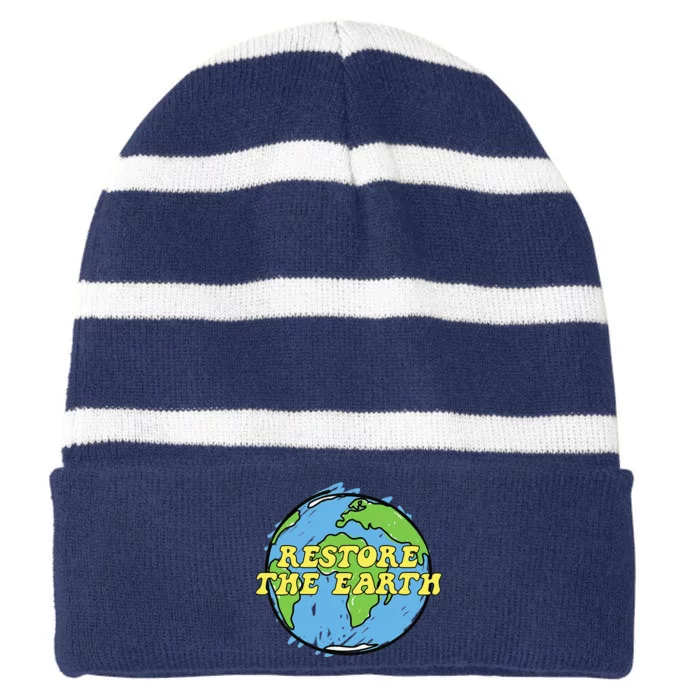 Restore The Earth Earth Day Gift Striped Beanie with Solid Band