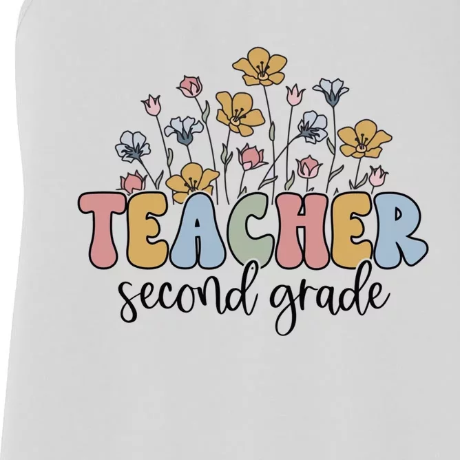 Retro Teacher End Of The Yearwildflower Teacher Second Grade Cool Gift Women's Racerback Tank