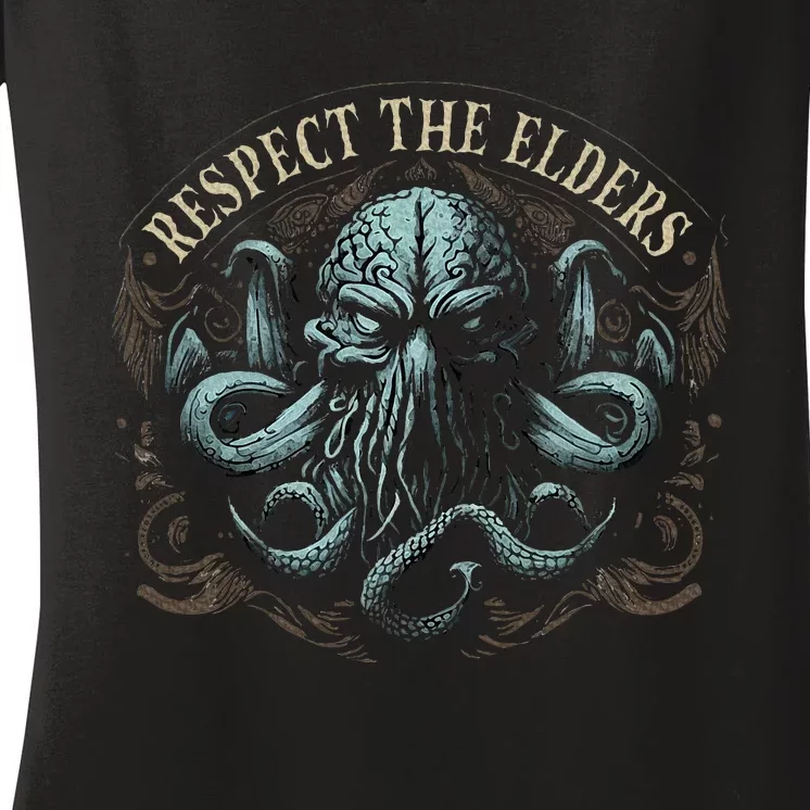 Respect The Elders Cosmic Horror Cthulhu Women's V-Neck T-Shirt