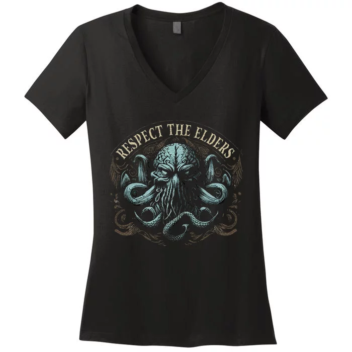 Respect The Elders Cosmic Horror Cthulhu Women's V-Neck T-Shirt