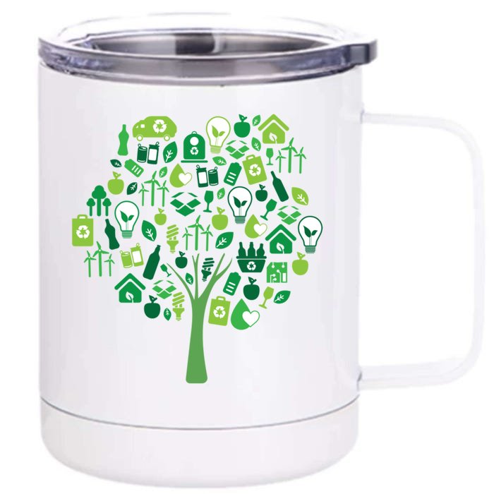 Recycle Tree Environt And Earth Day Ecology Green Energy Gift Front & Back 12oz Stainless Steel Tumbler Cup