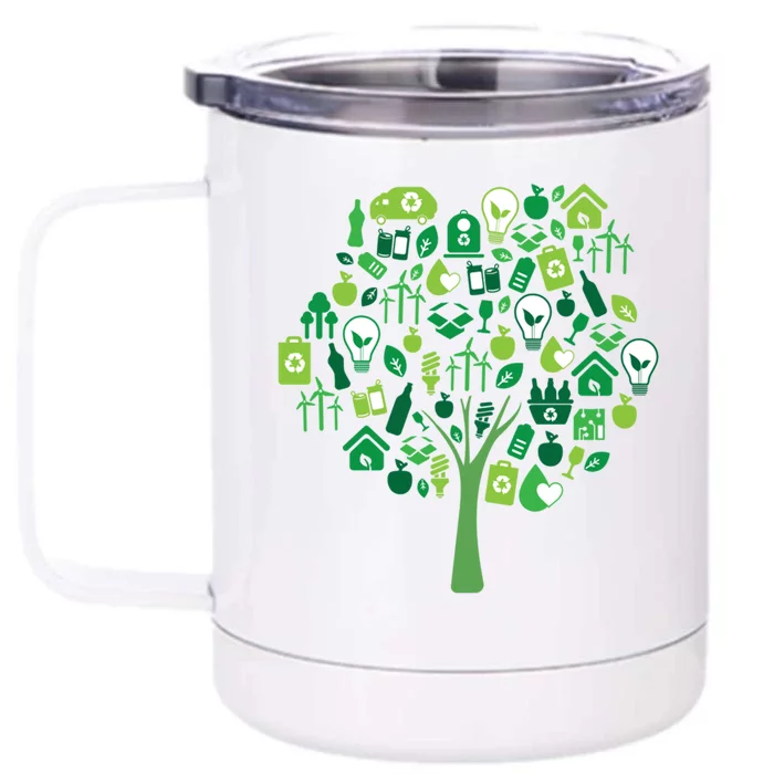 Recycle Tree Environt And Earth Day Ecology Green Energy Gift Front & Back 12oz Stainless Steel Tumbler Cup