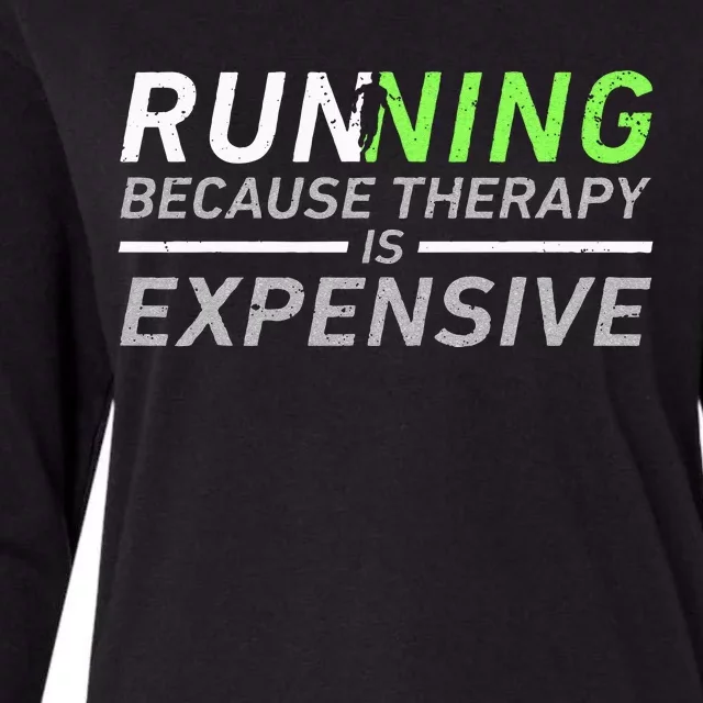 Running Therapy Funny Marathon Racer Runner Run Humor Outfit Womens Cotton Relaxed Long Sleeve T-Shirt