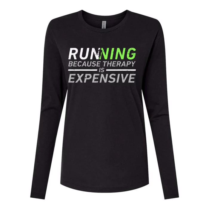 Running Therapy Funny Marathon Racer Runner Run Humor Outfit Womens Cotton Relaxed Long Sleeve T-Shirt