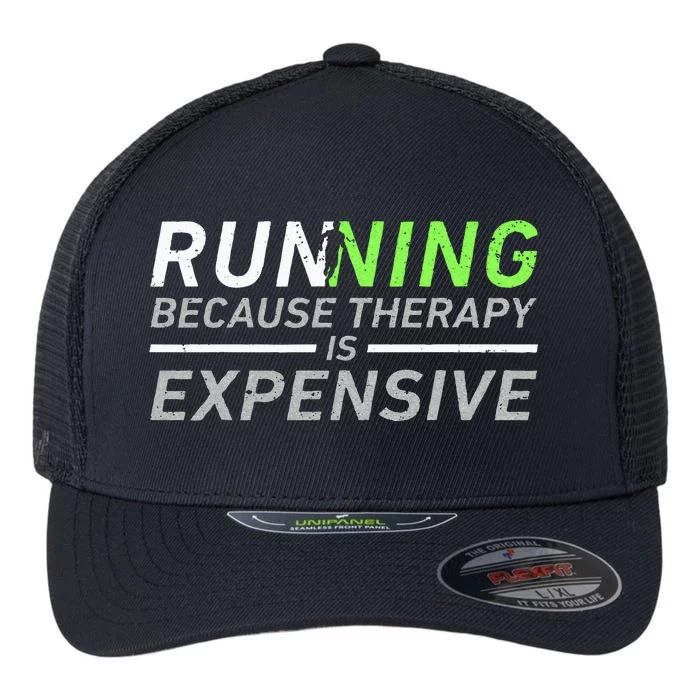 Running Therapy Funny Marathon Racer Runner Run Humor Outfit Flexfit Unipanel Trucker Cap