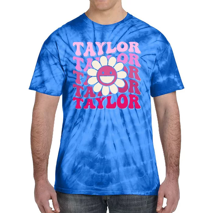 Retro Taylor First Name Personalized Birthday Groovy 70 Gift Tie-Dye T-Shirt