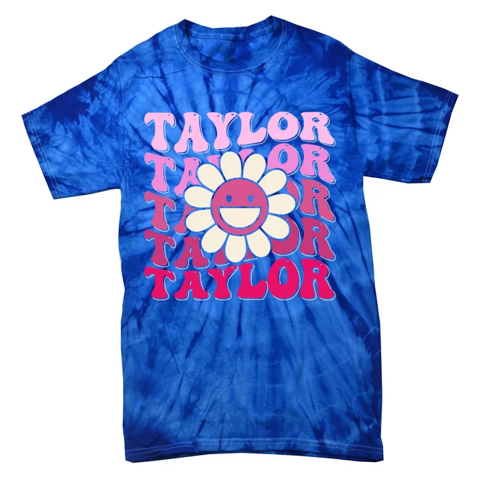 Retro Taylor First Name Personalized Birthday Groovy 70 Gift Tie-Dye T-Shirt