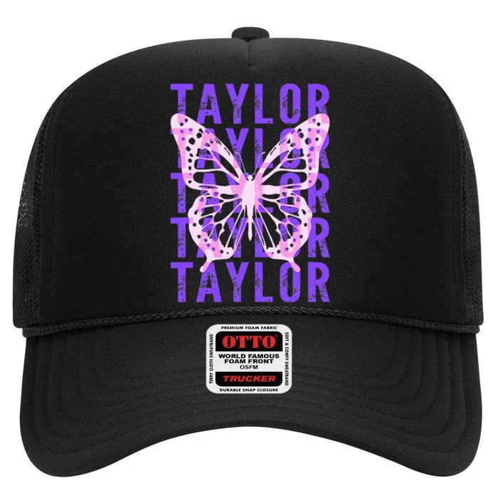 Retro Taylor First Name Personalized Groovy High Crown Mesh Trucker Hat