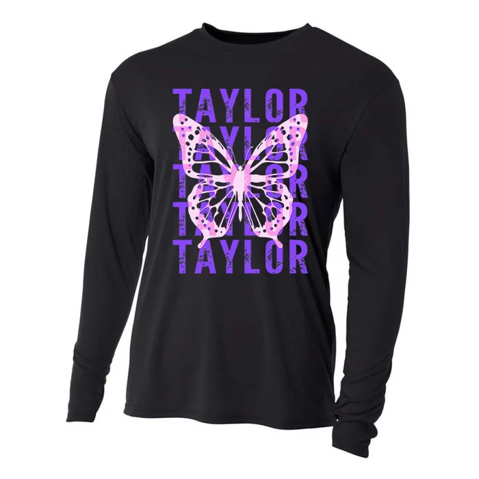 Retro Taylor First Name Personalized Groovy Cooling Performance Long Sleeve Crew