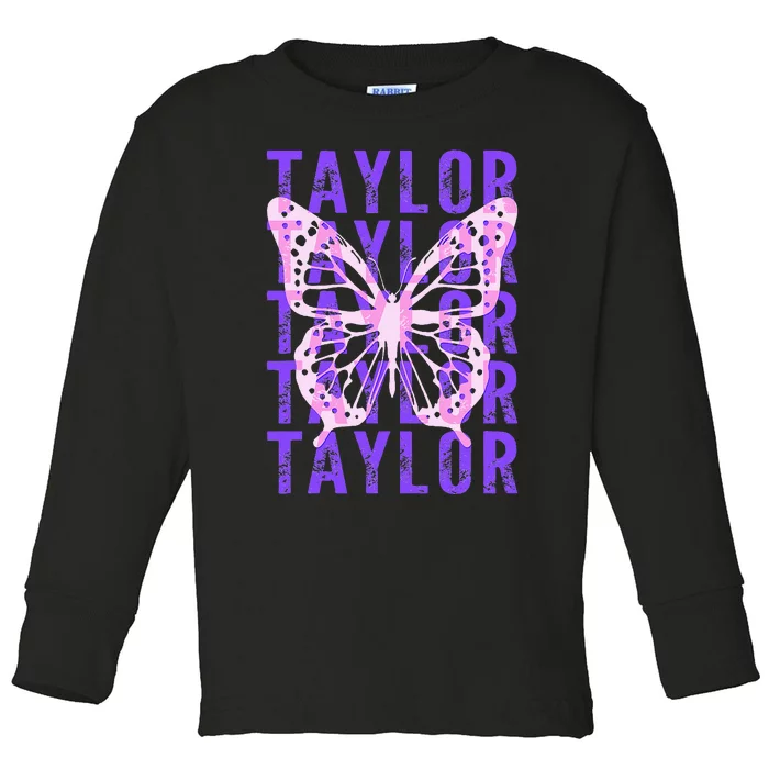 Retro Taylor First Name Personalized Groovy Toddler Long Sleeve Shirt