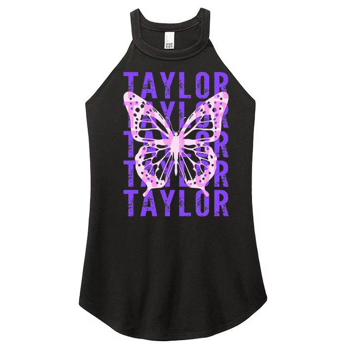 Retro Taylor First Name Personalized Groovy Women’s Perfect Tri Rocker Tank