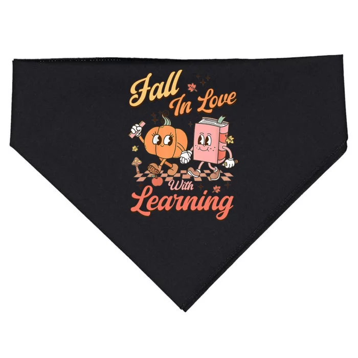 Retro Teacher Fall In Love With Learning Autumn Thanksgiving USA-Made Doggie Bandana