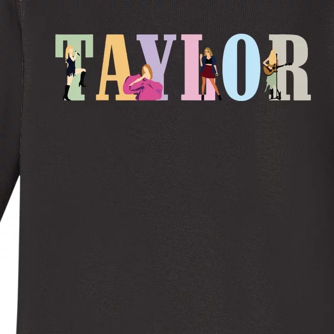 Retro Taylor First Name Personalized Groovy Birthday Girl Baby Long Sleeve Bodysuit